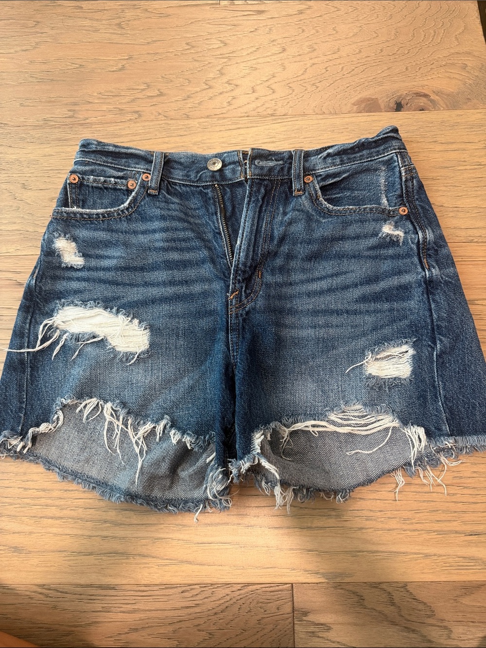 American Eagle Outfitters Distressed Dark Blue Jean Shorts